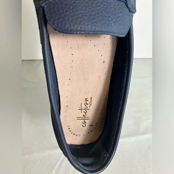 Clarks Dameo Vine Navy Blue Leather Penny Loafer Women Size 9M - Picture 10 of 16